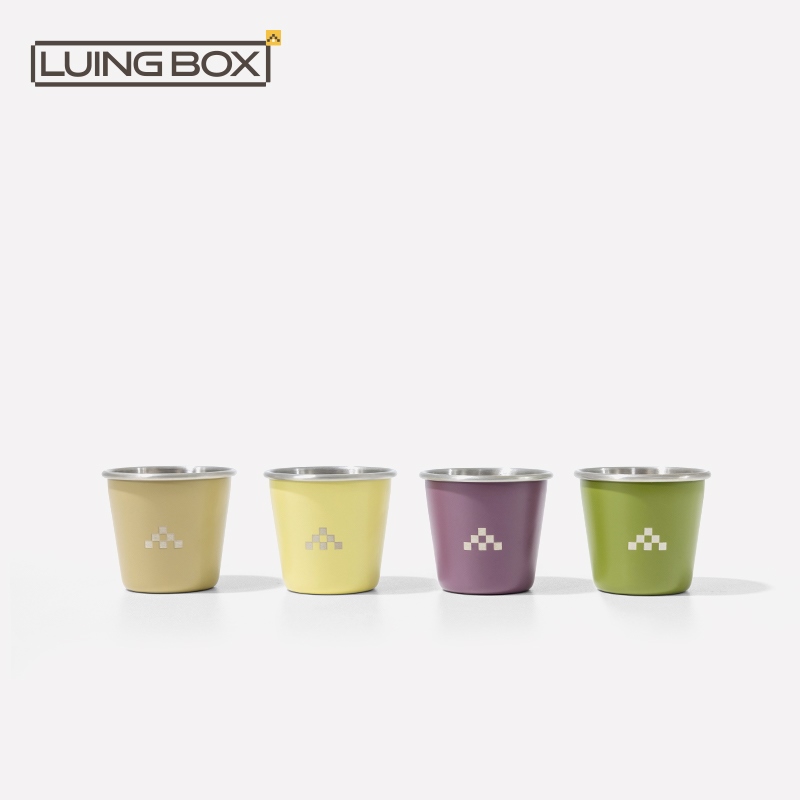 Luingbox camped 304 stainless steel cups with a cup of tea a