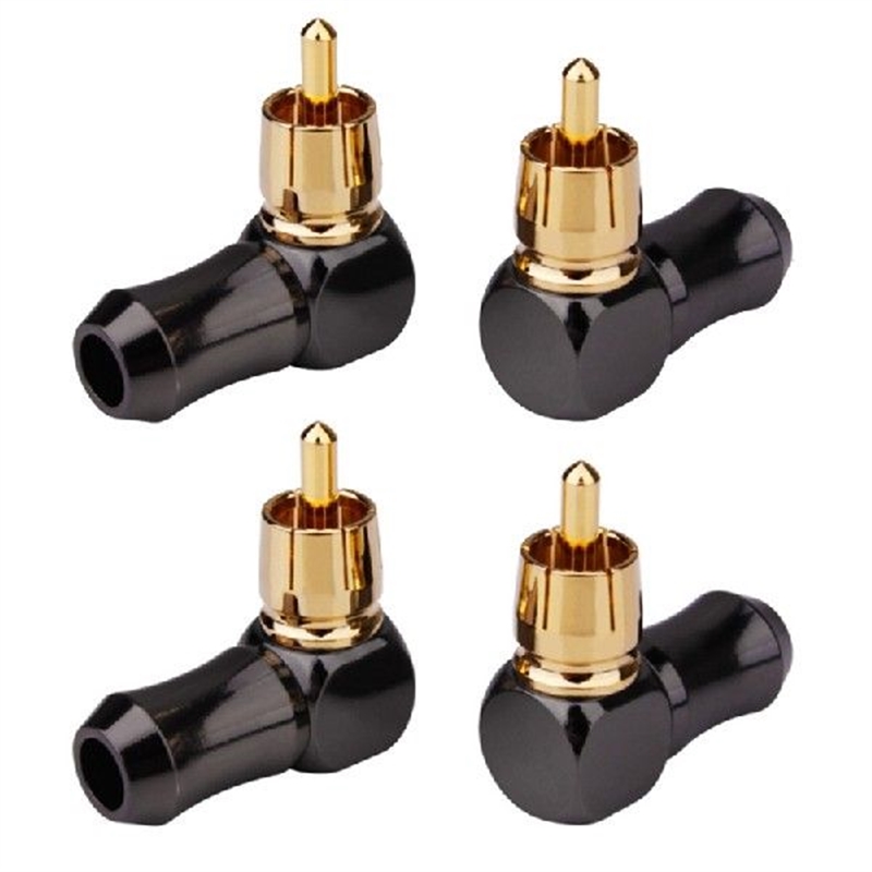 4PCS RCA Plug Connector Right Angle Elbow Converter Gold
