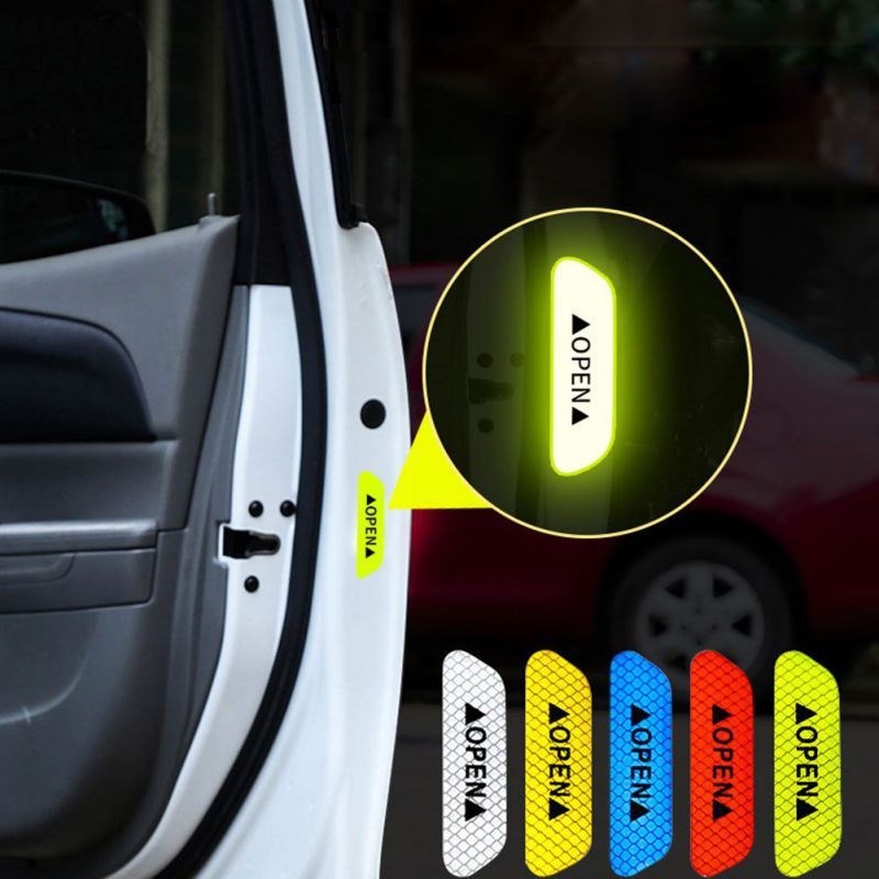 4Pcs/Set Car Door Stickers DIY Car OPEN Reflective Tape Warn