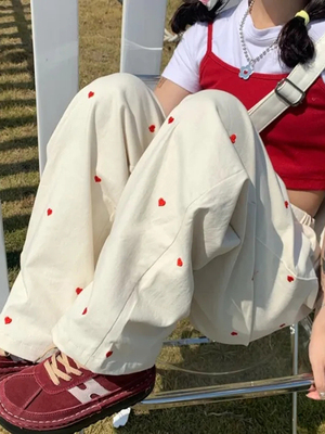 HOUZHOU Korean Style Women Sports Pants Cute Wide Leg Pants