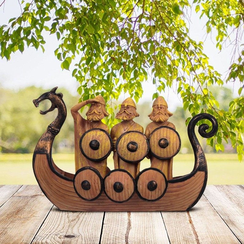 creative painted resin viking soldier shield boat ornament