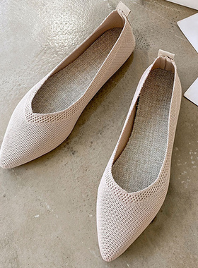 2022 Solid Color Pointed Toe Shallow Women Flats Shoes Mesh