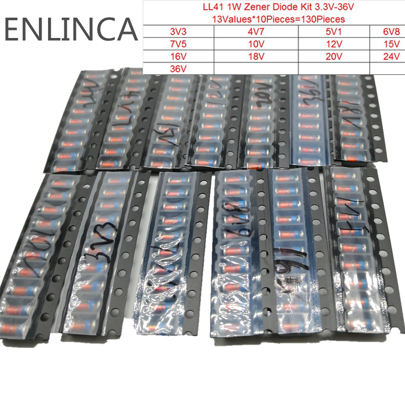 130pcs LL41 D Zener diode KIT 1W 3V3-36V 13 Values *10pcs= 1