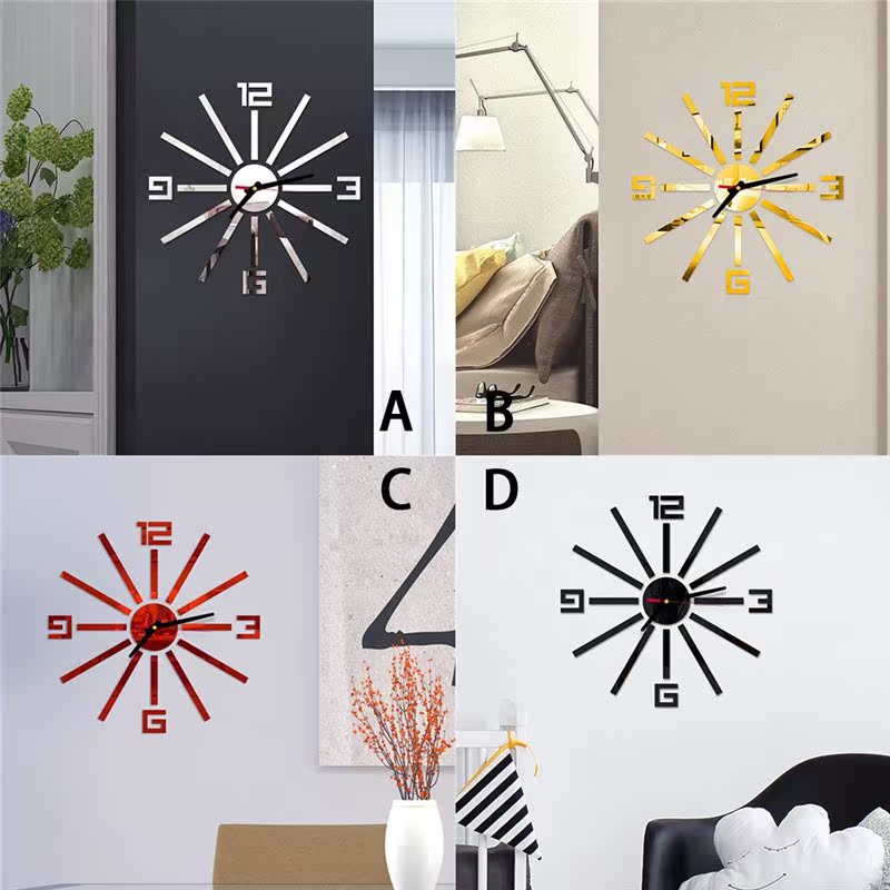 Clock Watch Wall Clocks 3D Self Adhesive Mirror Sticker Num