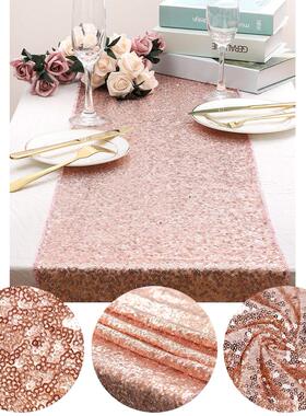 ZLJQ Rose Gold Sequin Table Runners Confetti Balloons Latex