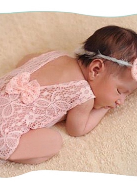 Newborn Photography Props Baby Lace Romper Outfit Headband P