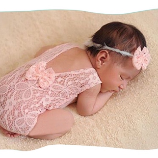 Newborn Photography Props Baby Lace Romper Outfit Headband P