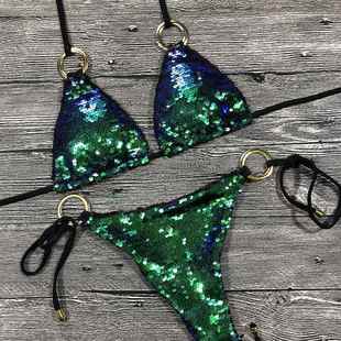 Swimsuit Halter Swimwear Bathing Suit Women Bling Sequin Bik