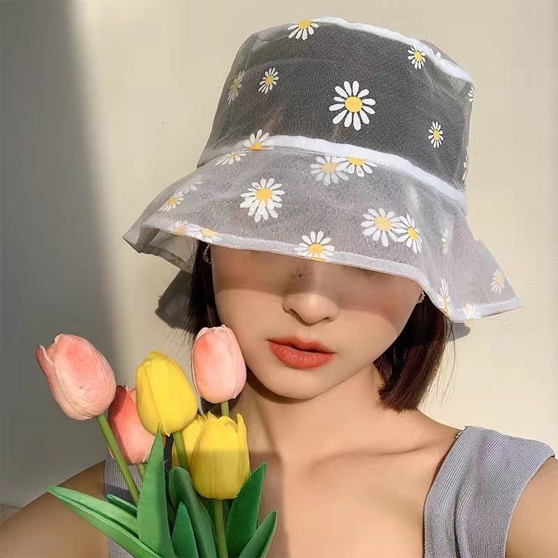 Daisies Embroidered Bucket Hats For Women Transparent Panama