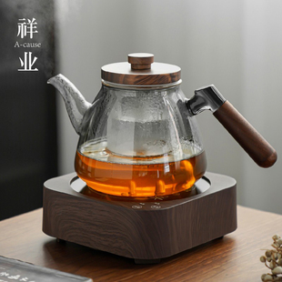 吉谷耐高温玻璃煮茶壶高档家用客厅泡茶烧水专用胡桃木电陶炉套装