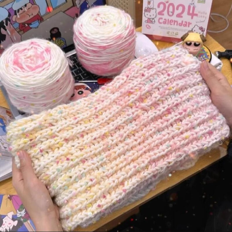 手工针织围巾手工diy围巾渐变彩虹毛线编织材料针织混色毛线