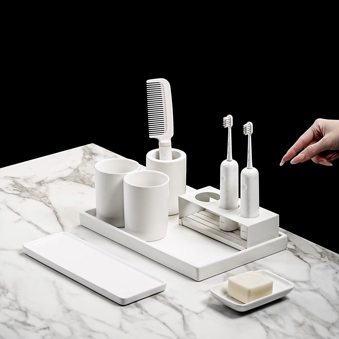 简约陶瓷电动牙刷收纳架浴室卫生间牙刷洗漱置物沥水棉签盒置物架