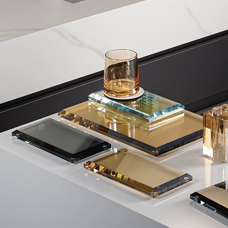 简约高级水晶玻璃漱口杯架台面置物架卫生间家用浴室用品收纳托盘