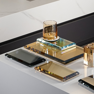 简约高级水晶玻璃漱口杯架台面置物架卫生间家用浴室用品收纳托盘