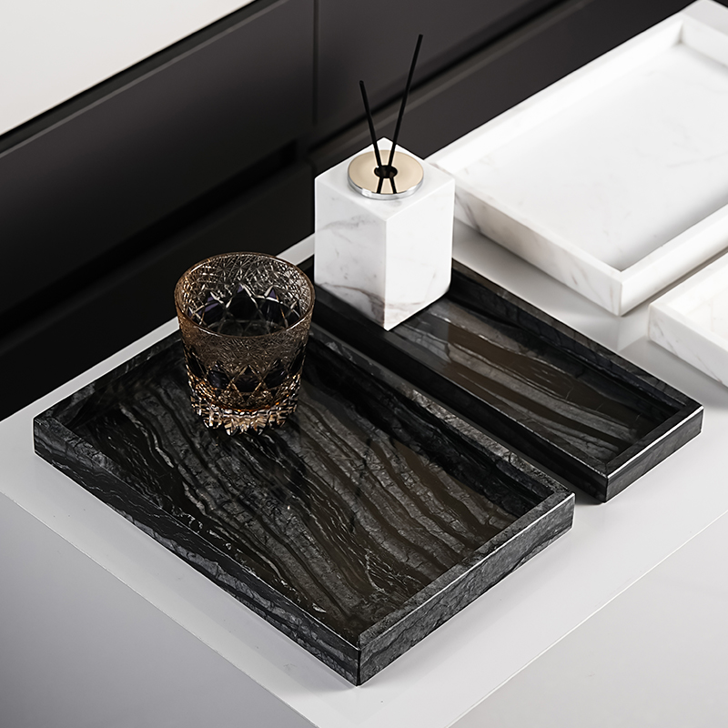 卫生间置物架大理石长方形收纳托盘浴室洗漱台面酒店风漱口牙杯架