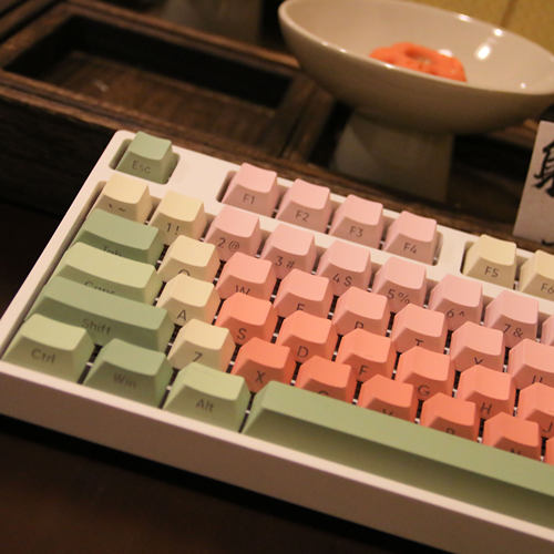 渐变西瓜软糖正刻侧刻透光键帽 机械键盘PBT键帽 五面热升华原厂
