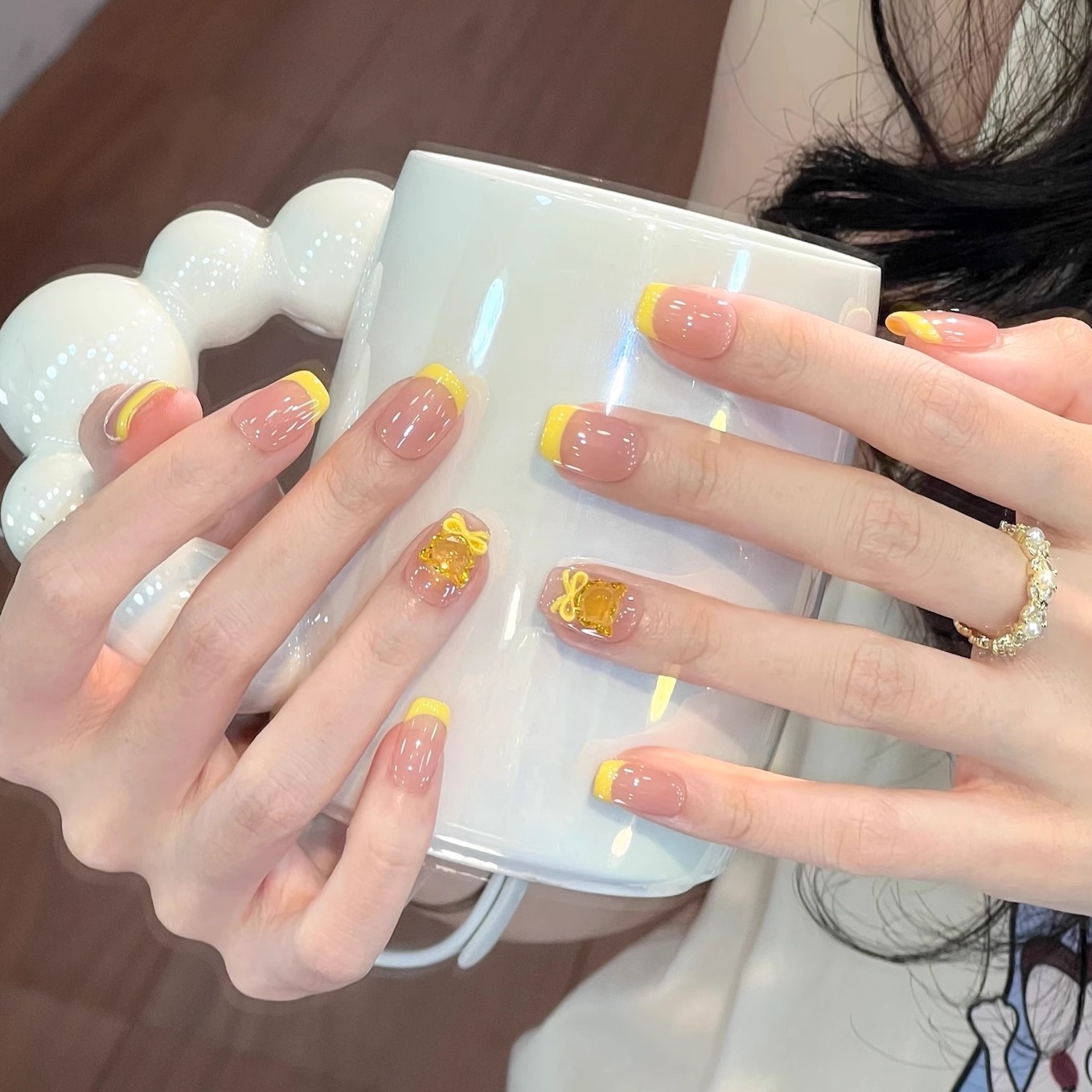 艺人招财猫猫黄宝石高质量美甲穿戴甲短款2025新款高级感指甲贴片