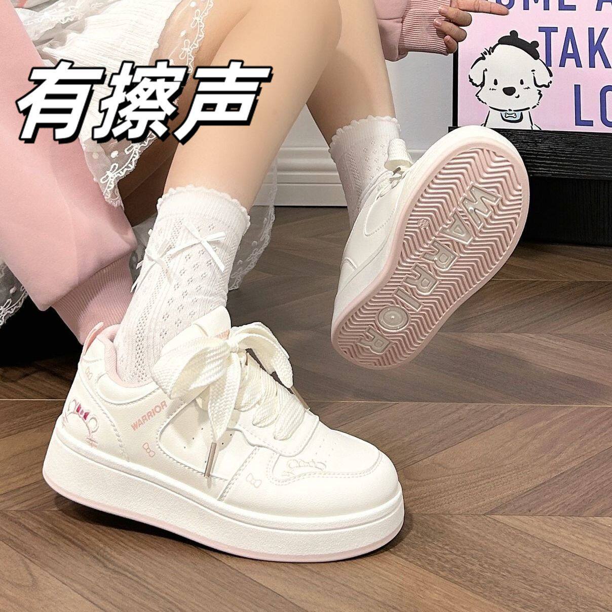 女大童春新款板秋鞋有擦声原创kt猫小白鞋女厚底运动学生休闲鞋女