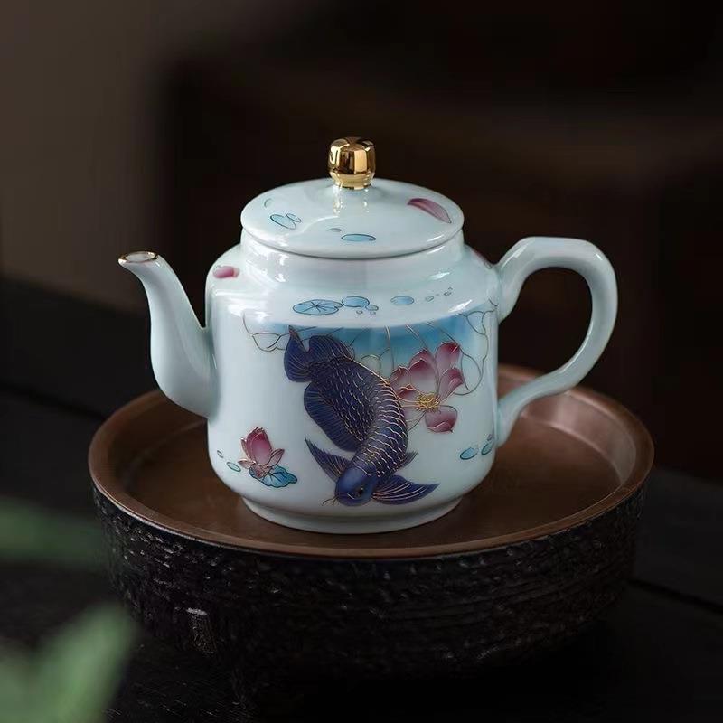 Celadon gold dragon fish small teapot ceramic kung fu tea se