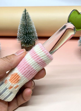 玻璃摆件+针织猫爪套高硼硅摆拍桌面可爱透明摆件2*15.5cm