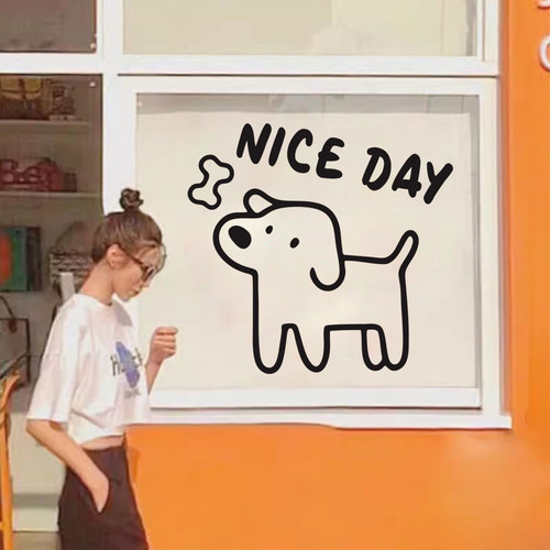 NICE DAY狗狗玻璃门橱窗贴服装咖啡奶茶甜品蛋糕店装饰防撞墙贴
