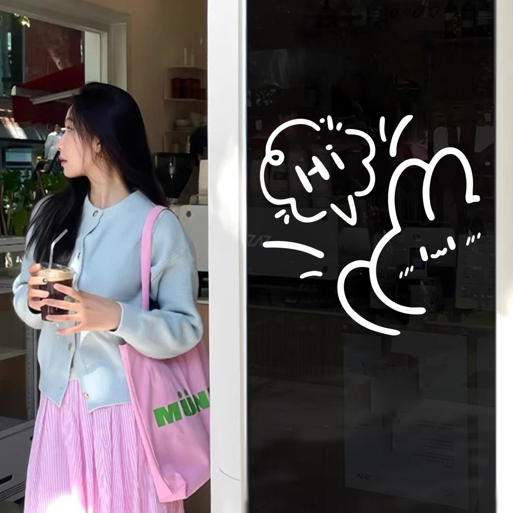 可爱兔子装饰贴纸玻璃门贴画咖啡奶茶服装店铺橱窗墙贴纸饭店贴画