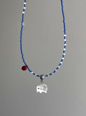 蓝白色串珠项链高颜值小清新