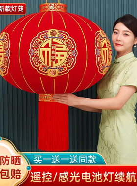 2026新款大红植绒灯笼挂饰春节过年户外大门口阳台一对宫吊灯装饰