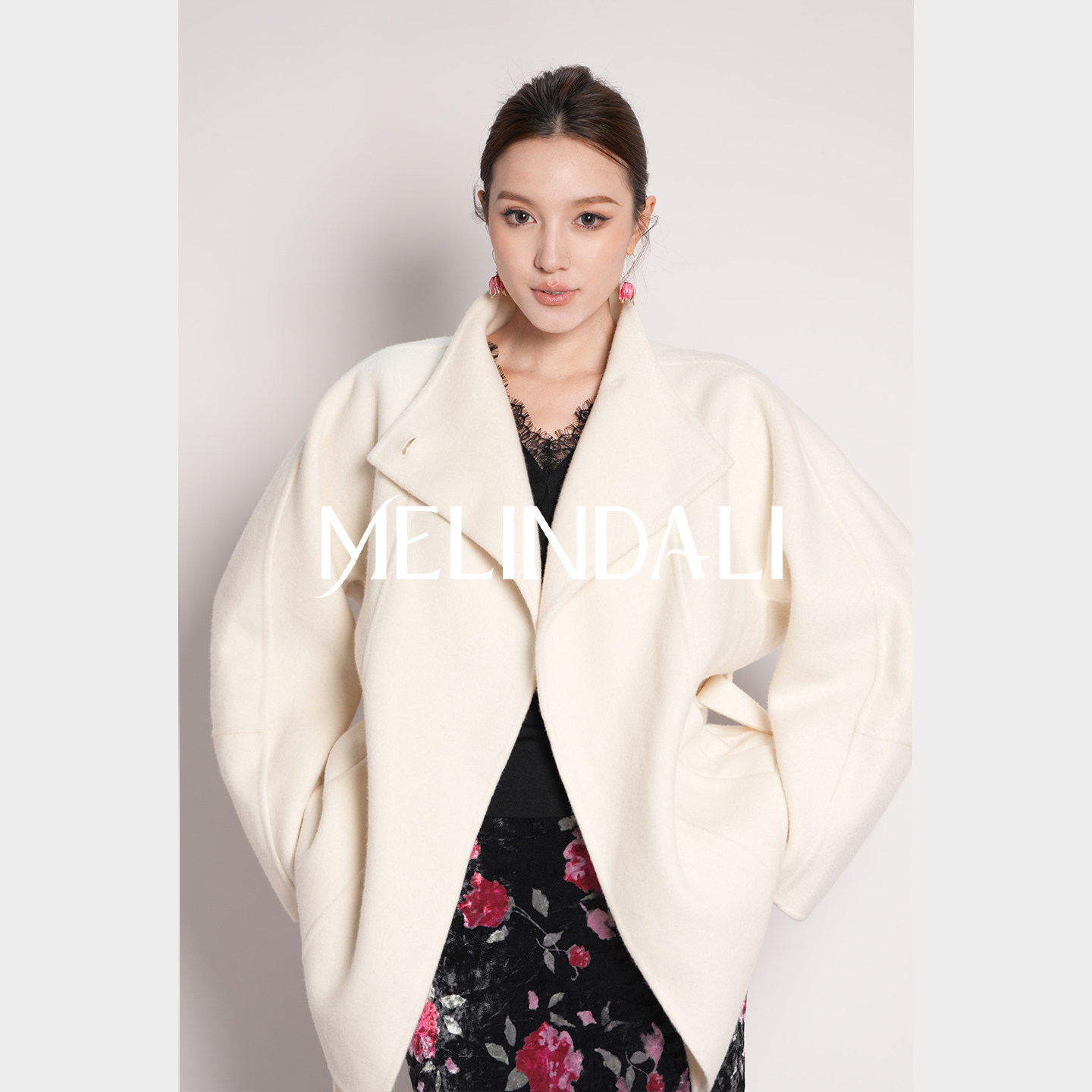 MELINDA LI【柔雪大衣】绵羊毛桑蚕丝一粒扣翻领双面呢大衣外套