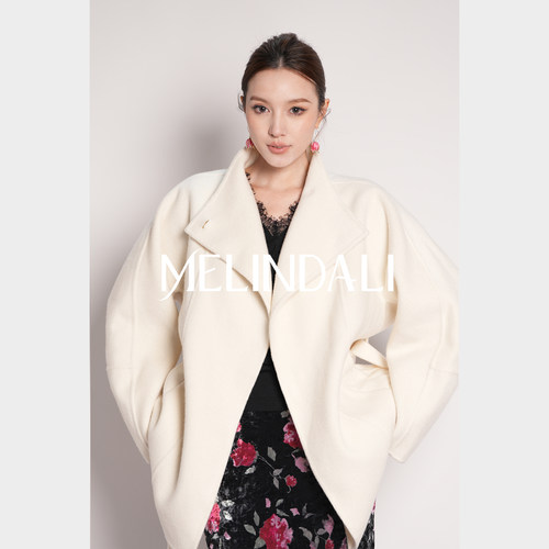 MELINDA LI【柔雪大衣】绵羊毛桑蚕丝一粒扣翻领双面呢大衣外套