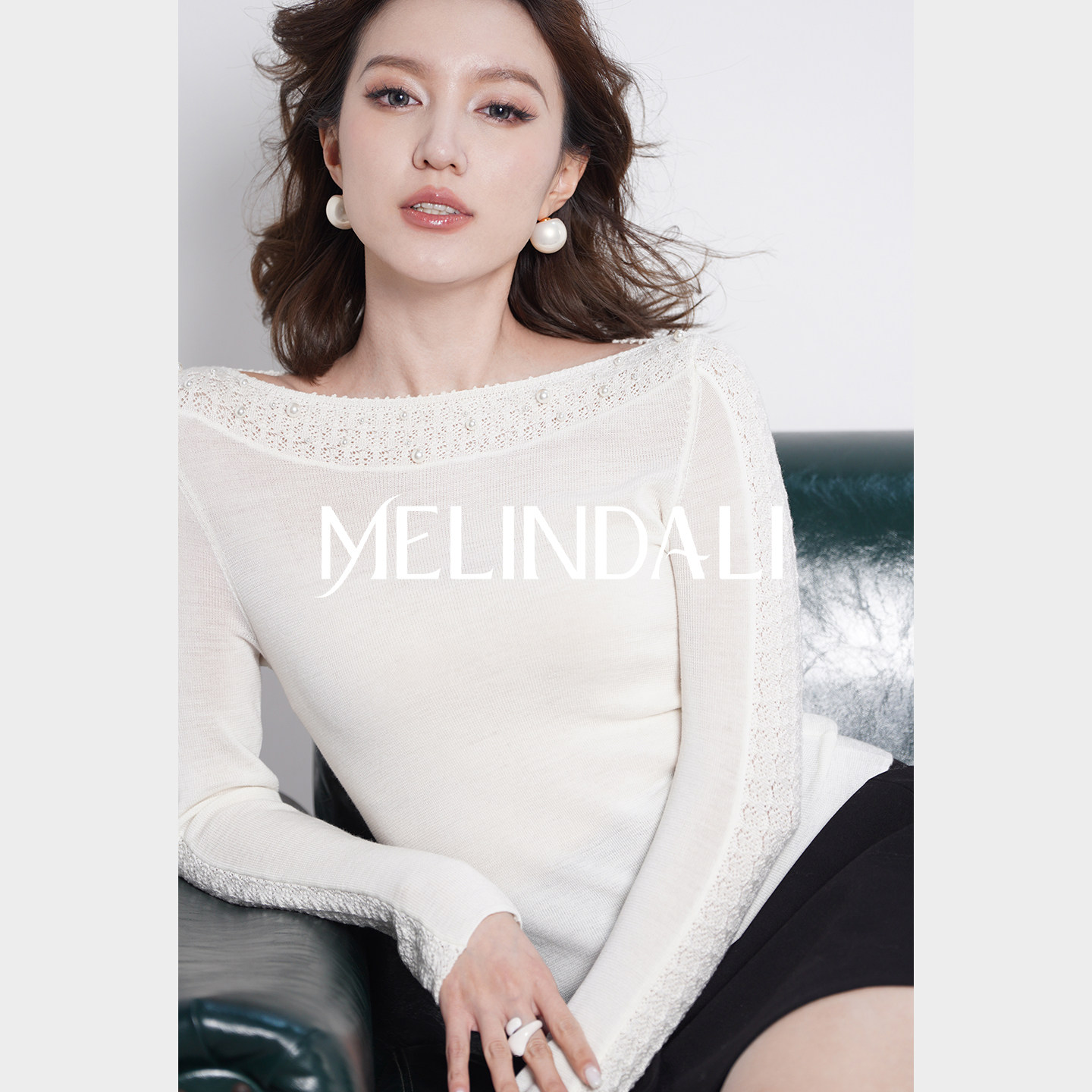 MELINDA LI【珠落玉盘】德国扬子纱美丽诺羊毛镂空钩花钉珠针织衫
