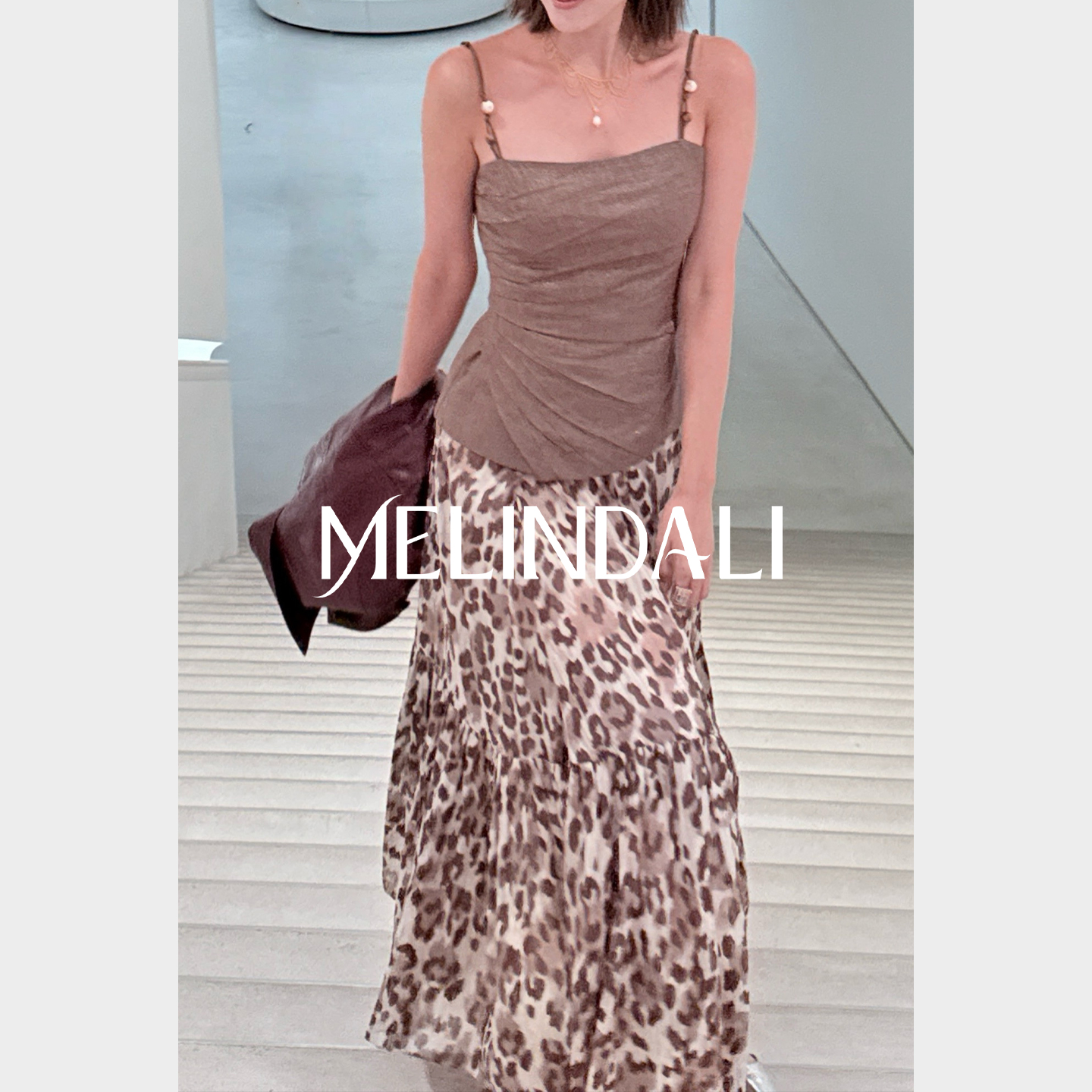 MELINDA LI【小奶豹】私服金丝豹纹印花A字大摆轻盈感长半裙伞裙