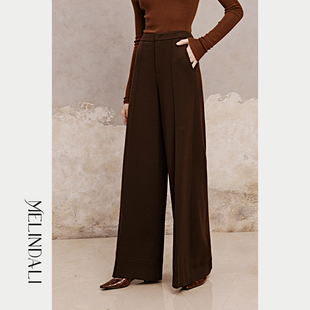 秋冬可水洗羊毛高腰阔腿直筒针织裤 橡树榛子 Melinda