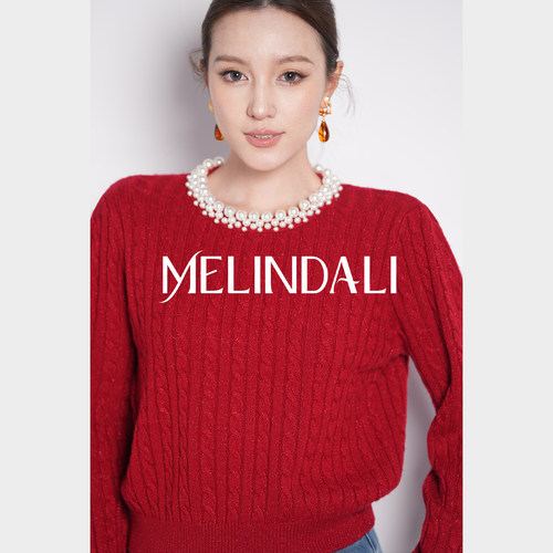 MELINDA LI【千金miu系】银葱丝羊毛手工贵气感绞花针织红色毛衣
