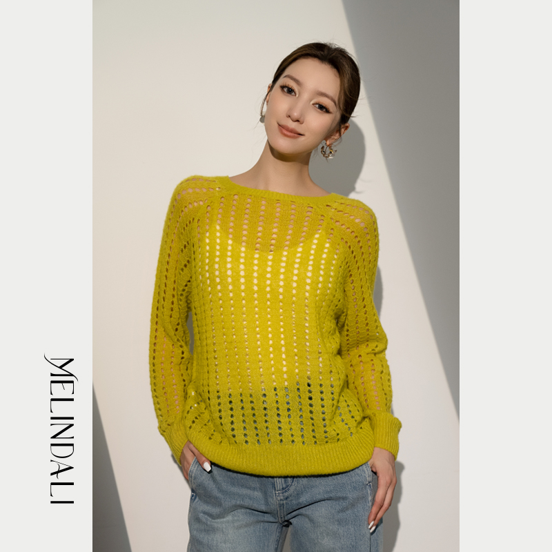 Melindali黄色镂空毛衣