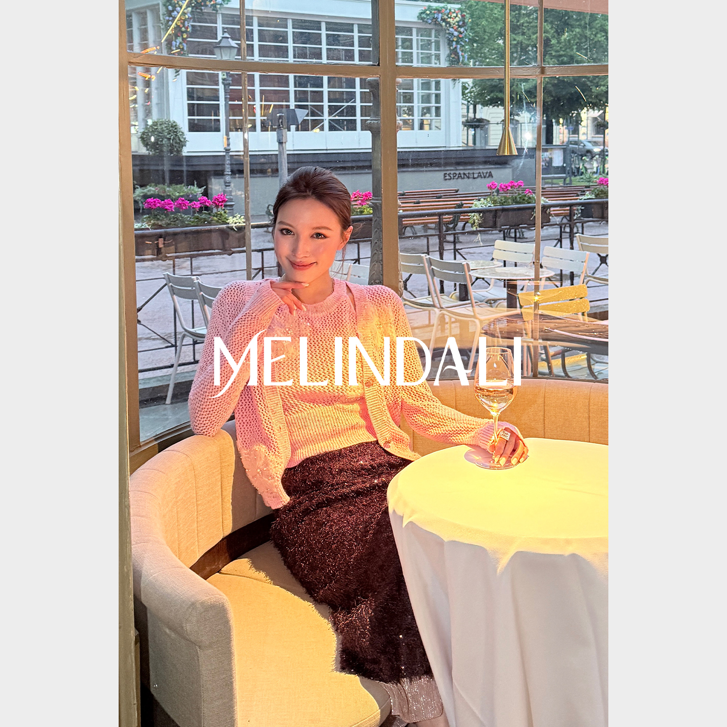 MELINDA LI【彩宝山茶】小香风珠片花纱千金贵气感针织背心开衫