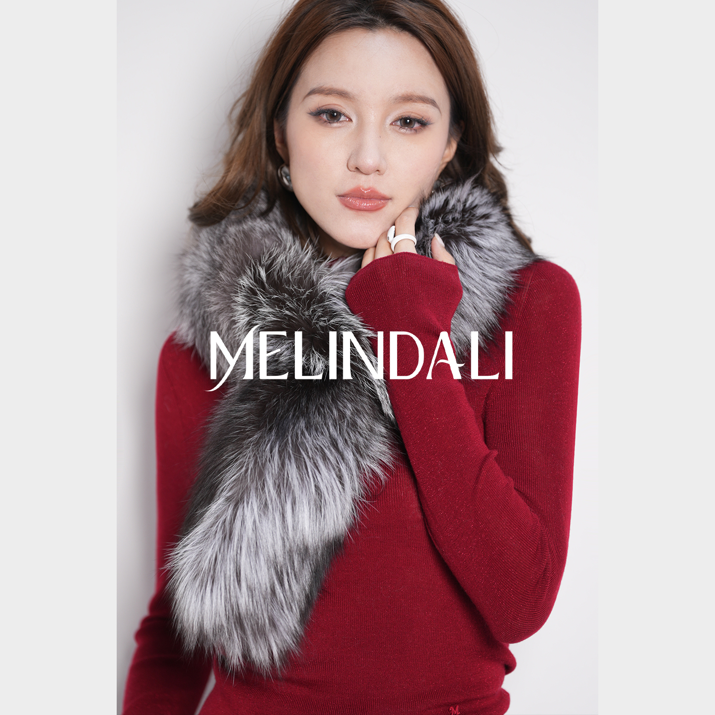 Melinda Li【银狐本色】芬兰进口银狐原色背毛交叉式围巾狐狸围脖