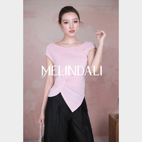MELINDA LI【轻巧】法式优雅桑蚕丝显瘦扭结短袖柔肤感T恤