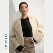 月光旅人 Melinda 篙级chic绵羊毛混纺圈圈呢短外套小香风