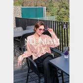 MELINDA 高级缎面珠光感烫金蝴蝶结优雅气质衬衫 粉金蝴蝶