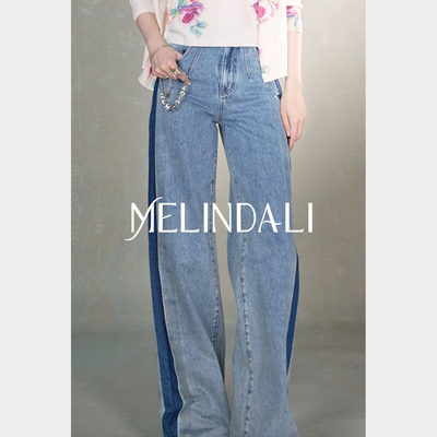 MelindaLi【莱茵河畔】土耳其进口 拼色设计感牛仔长裤直筒裤