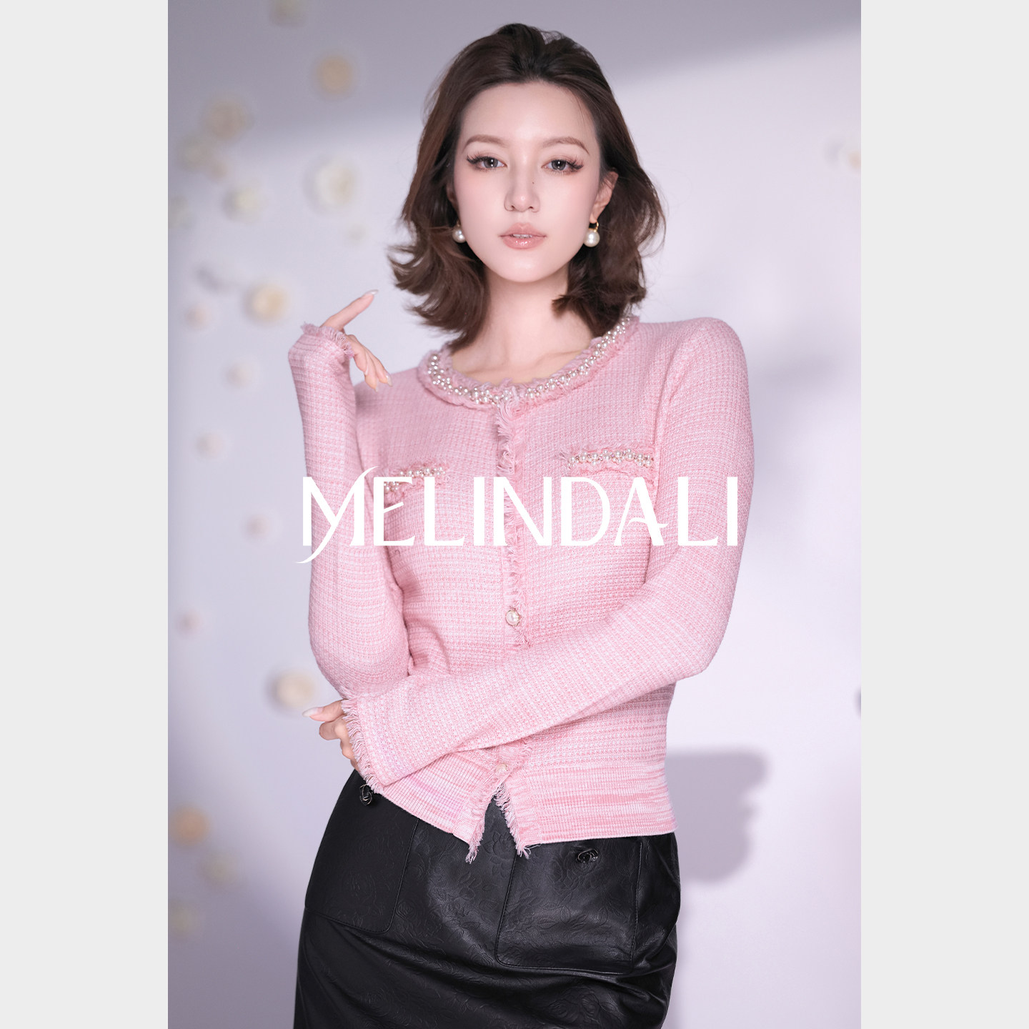 MELINDA LI【小香藏家】周年庆重磅手工钉珠织带小香风针织开衫套