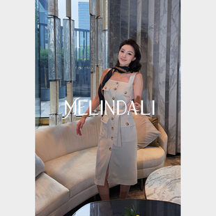 风收腰方领醋酸连衣裙极简女装 MELINDA 都市工装 女主猎装