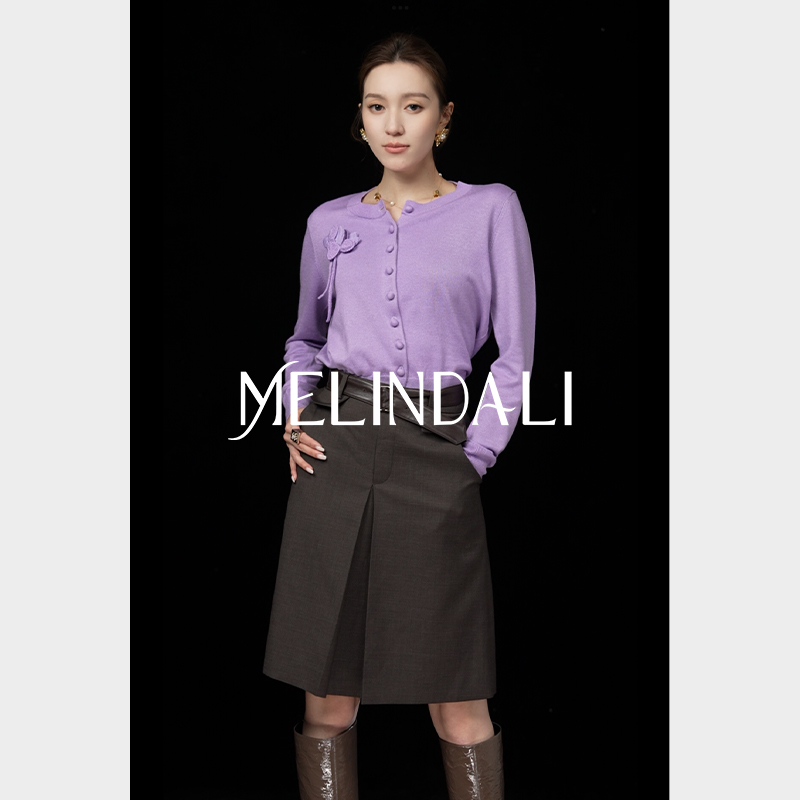 MELINDA LI【明媚高知】私服法式2/52支绵羊毛金银丝郁金香开衫