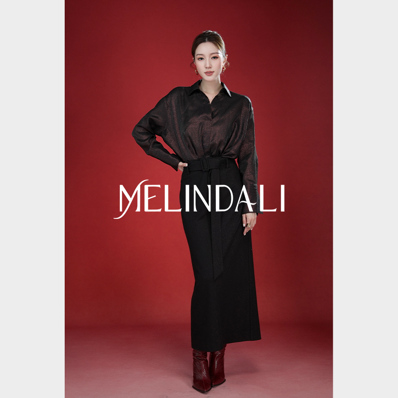 MELINDA LI【星夜波尔多】法式优雅通勤细闪绵羊毛针织腰带直筒裙