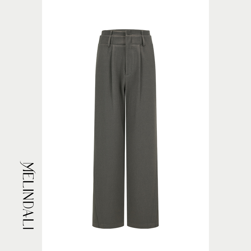 MELINDA LI【新绿】早春格雷系直筒双腰头高腰西装裤阔直筒裤