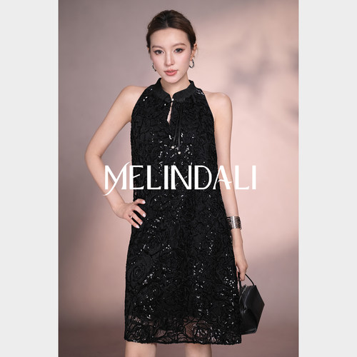 MELINDA LI【黑月光】重磅繁星珠片提花网纱半身裙高腰短半裙