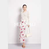 MELINDA 半裙 优雅气质弹力丝绒橡筋腰玫瑰印花修身 白雪玫瑰