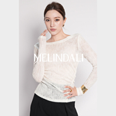 艺术浮雕 法式 MELINDA 绵羊毛花朵提花弹力针织圆领长袖 上衣
