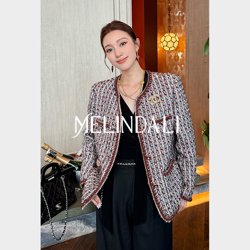 MELINDA LI【红粉彩宝小香】黑标限定英国Linton粗花呢小香外套